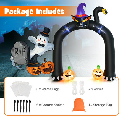 9 Feet Halloween Inflatable Cat Archway with Wizard Cat and Pumpkins, Multicolor