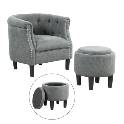 Modern Accent Chair with Ottoman Armchair Barrel Sofa Chair and Footrest-Grey, Gray at Gallery Canada