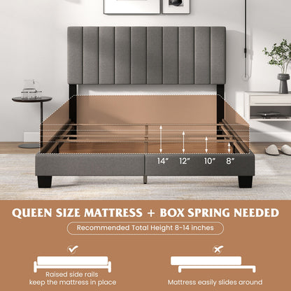 Queen Size Upholstered Bed Frame with Vertical Channel Tufted Headboard Gray, Gray Simple Bed Frame at Gallery Canada