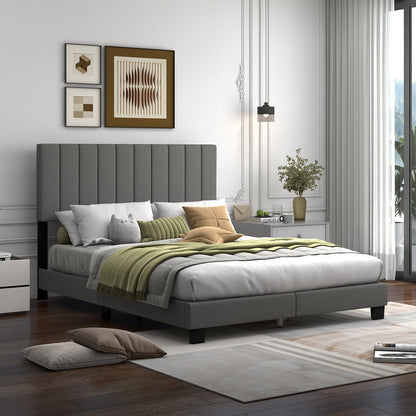 Queen Size Upholstered Bed Frame with Vertical Channel Tufted Headboard Gray, Gray Simple Bed Frame at Gallery Canada