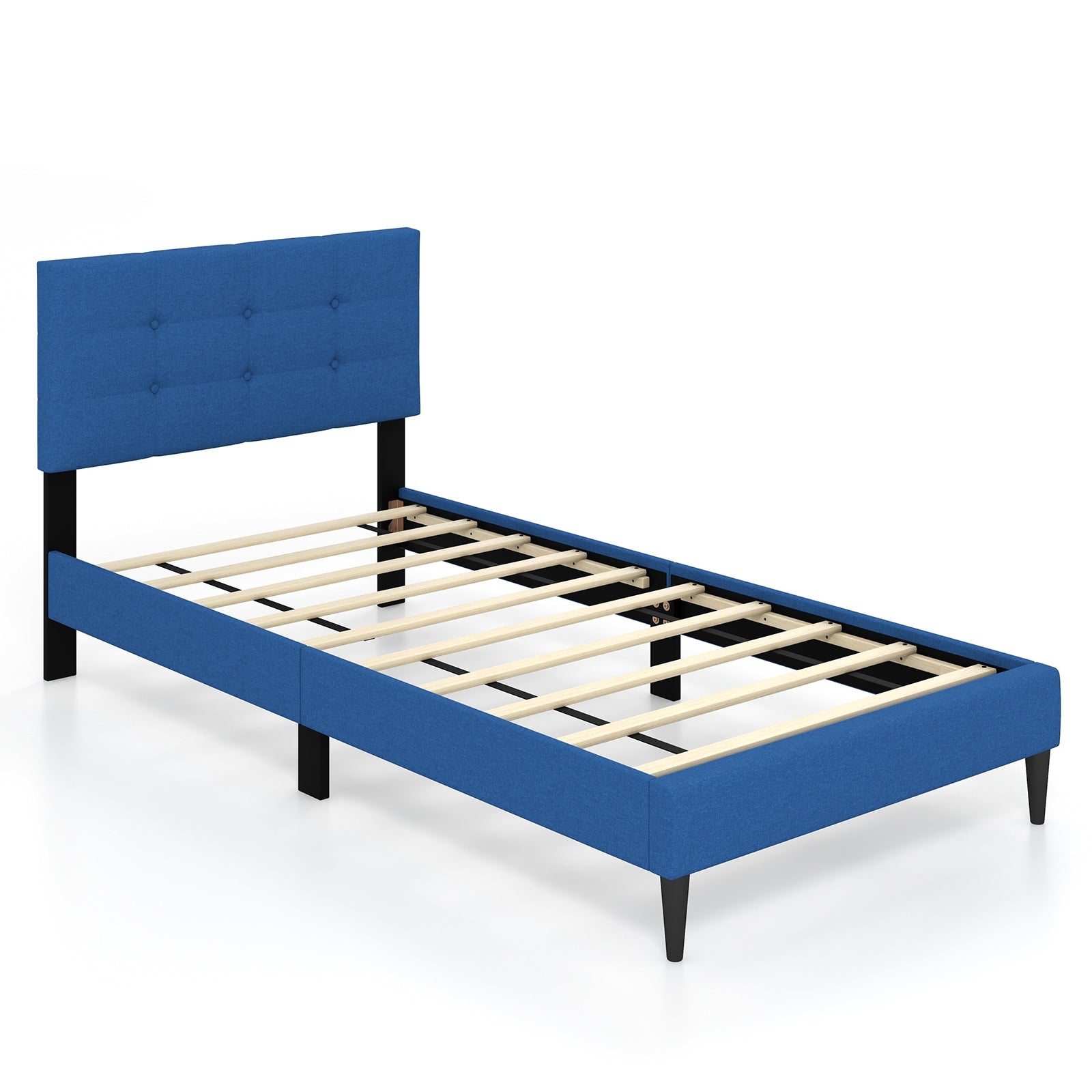 Twin Size Upholstered Platform Bed with Button Tufted Headboard, Blue Simple Bed Frame Blue at Gallery Canada