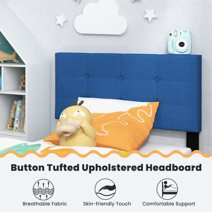Twin Size Upholstered Platform Bed with Button Tufted Headboard, Blue Simple Bed Frame at Gallery Canada