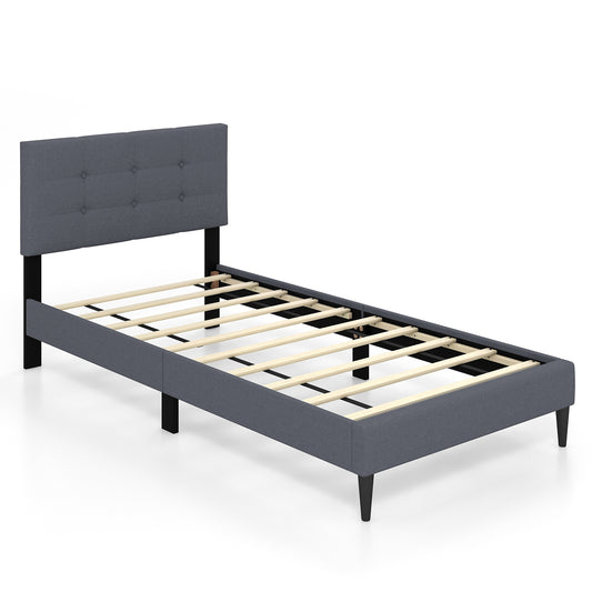 Twin Size Platform Bed With Button Tufted Headboard, Gray Simple Bed Frame Gray at Gallery Canada