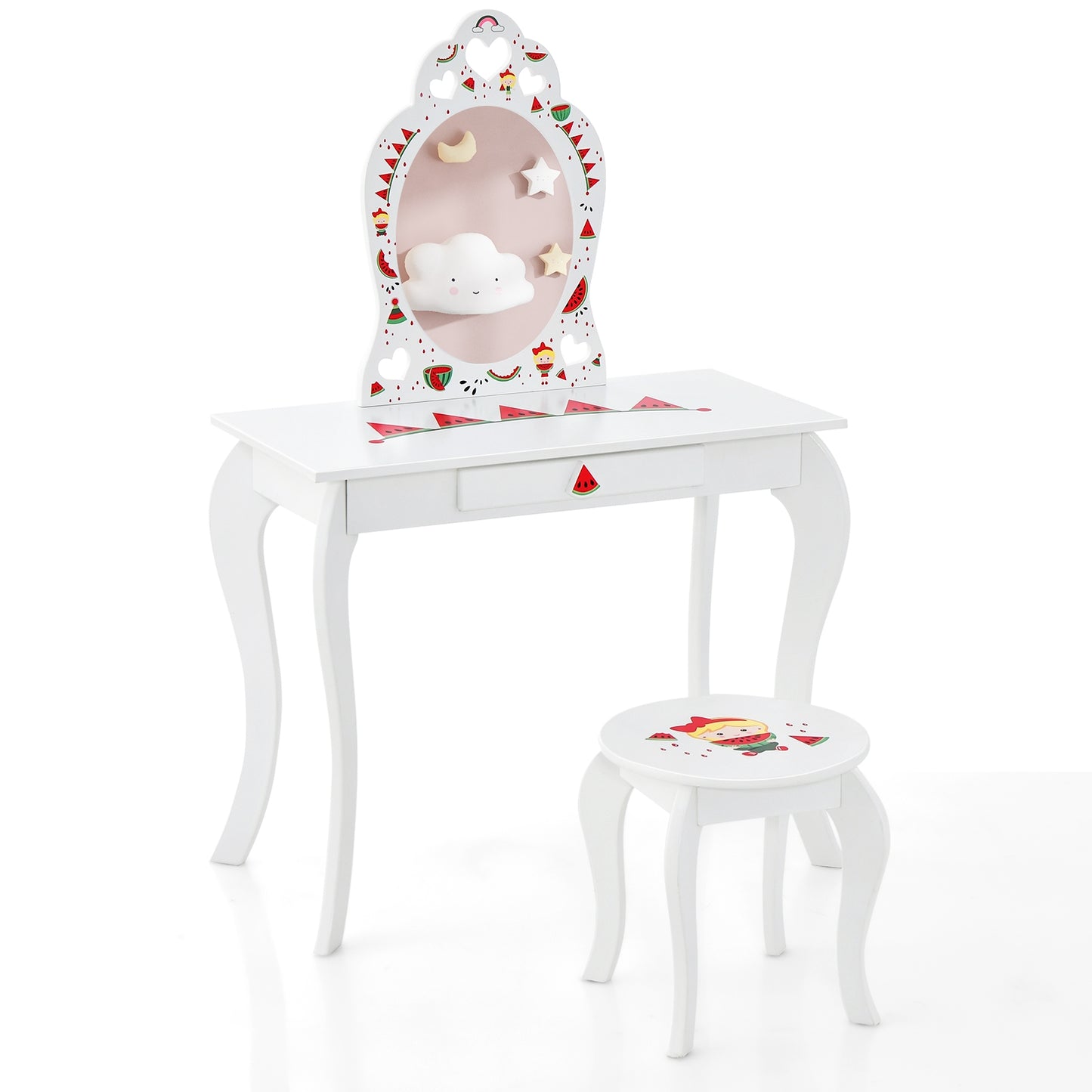 2 in 1 Children Pretend Makeup Vanity Set with Removable Mirror and Storage Drawer, White Kids Vanities White at Gallery Canada
