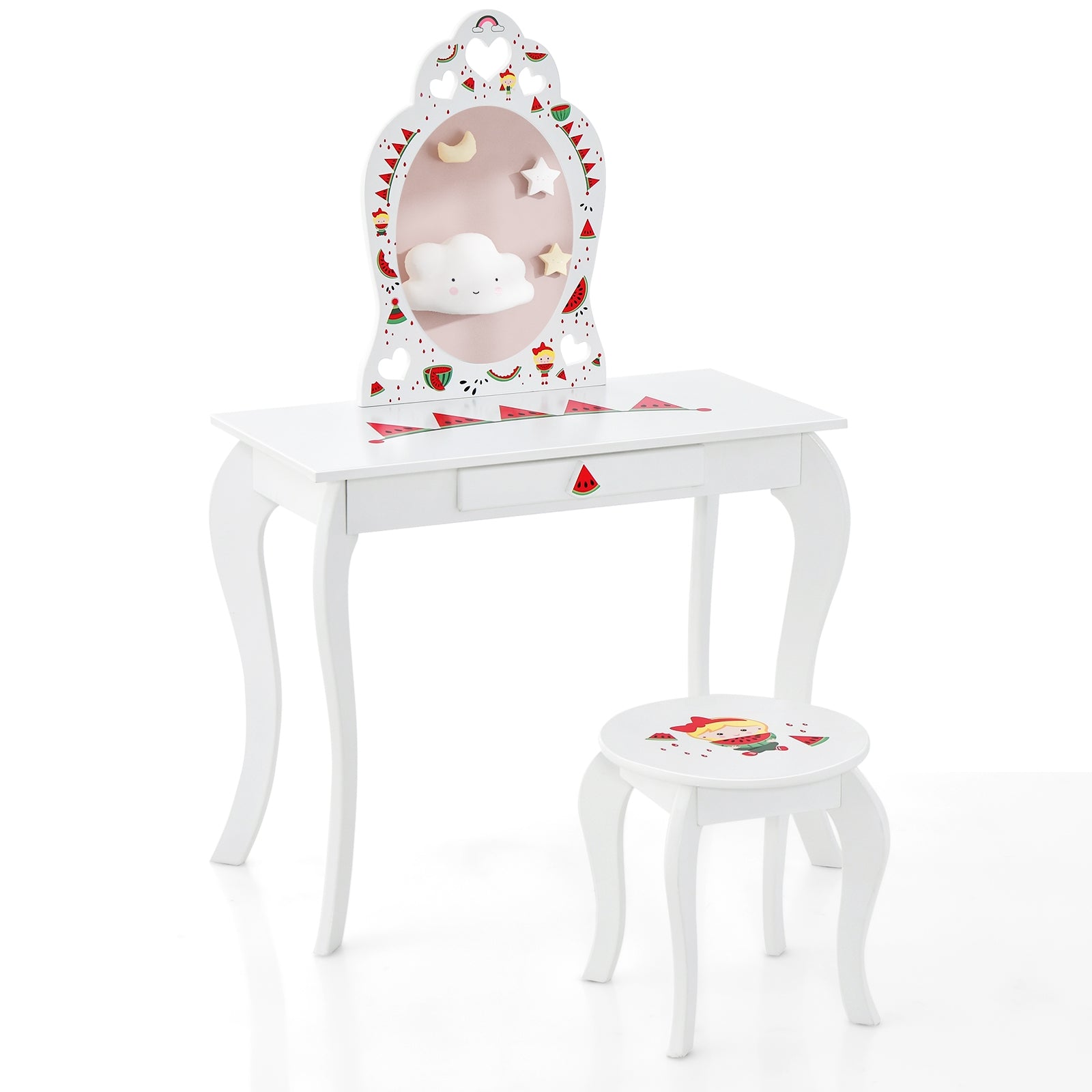 2 in 1 Children Pretend Makeup Vanity Set with Removable Mirror and Storage Drawer, White Kids Vanities White at Gallery Canada