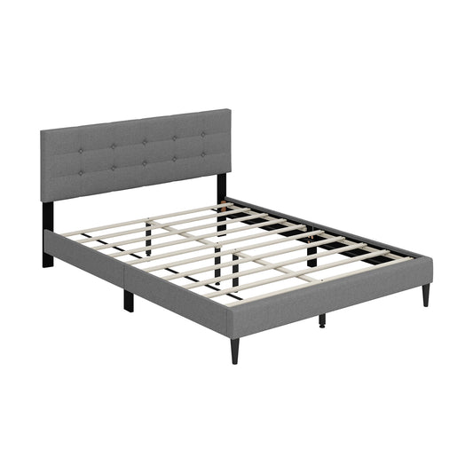 Queen Size Upholstered Platform Bed with Button Tufted Headboard, Gray Simple Bed Frame Gray at Gallery Canada