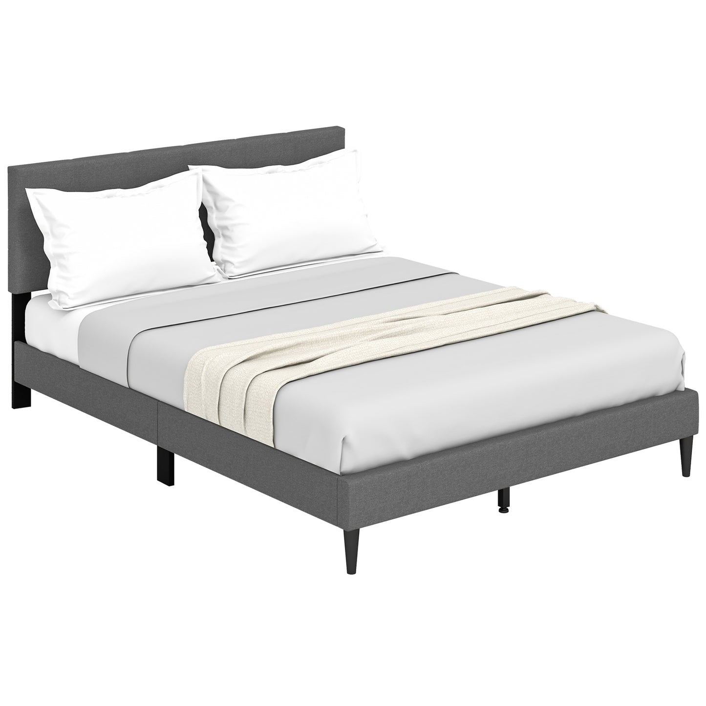 Queen Size Upholstered Platform Bed with Button Tufted Headboard, Gray Simple Bed Frame at Gallery Canada
