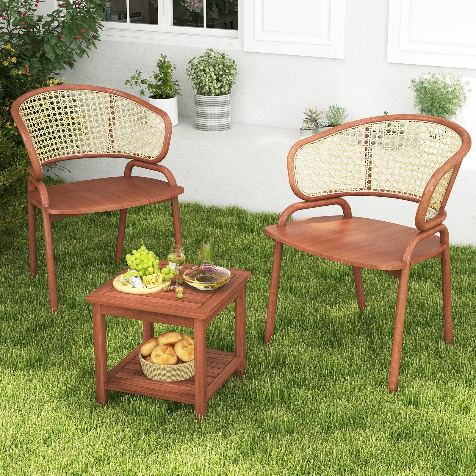 Double-Tier Acacia Wood Patio Side Table, Natural Patio Coffee Tables at Gallery Canada