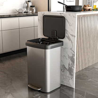 13.2 Gallon Step Trash Can, Soft Close Lid, Deodorizer Compartment, Silver Kitchen Organization at Gallery Canada