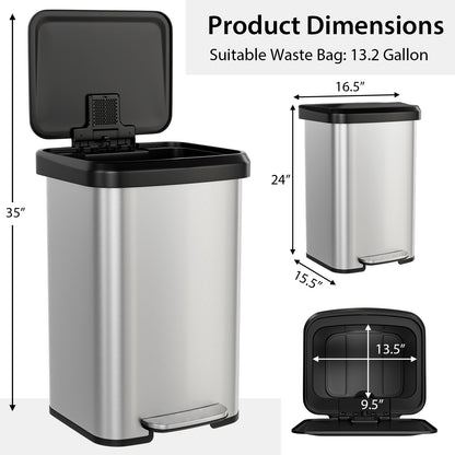 13.2 Gallon Step Trash Can, Soft Close Lid, Deodorizer Compartment, Silver Kitchen Organization at Gallery Canada