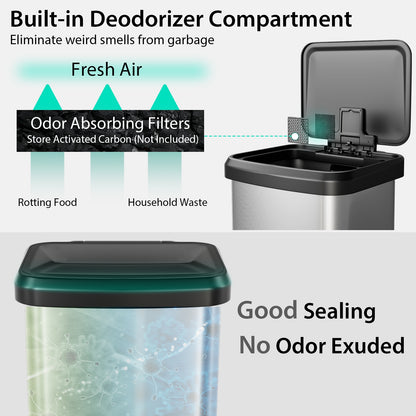 13.2 Gallon Step Trash Can, Soft Close Lid, Deodorizer Compartment, Silver Kitchen Organization at Gallery Canada