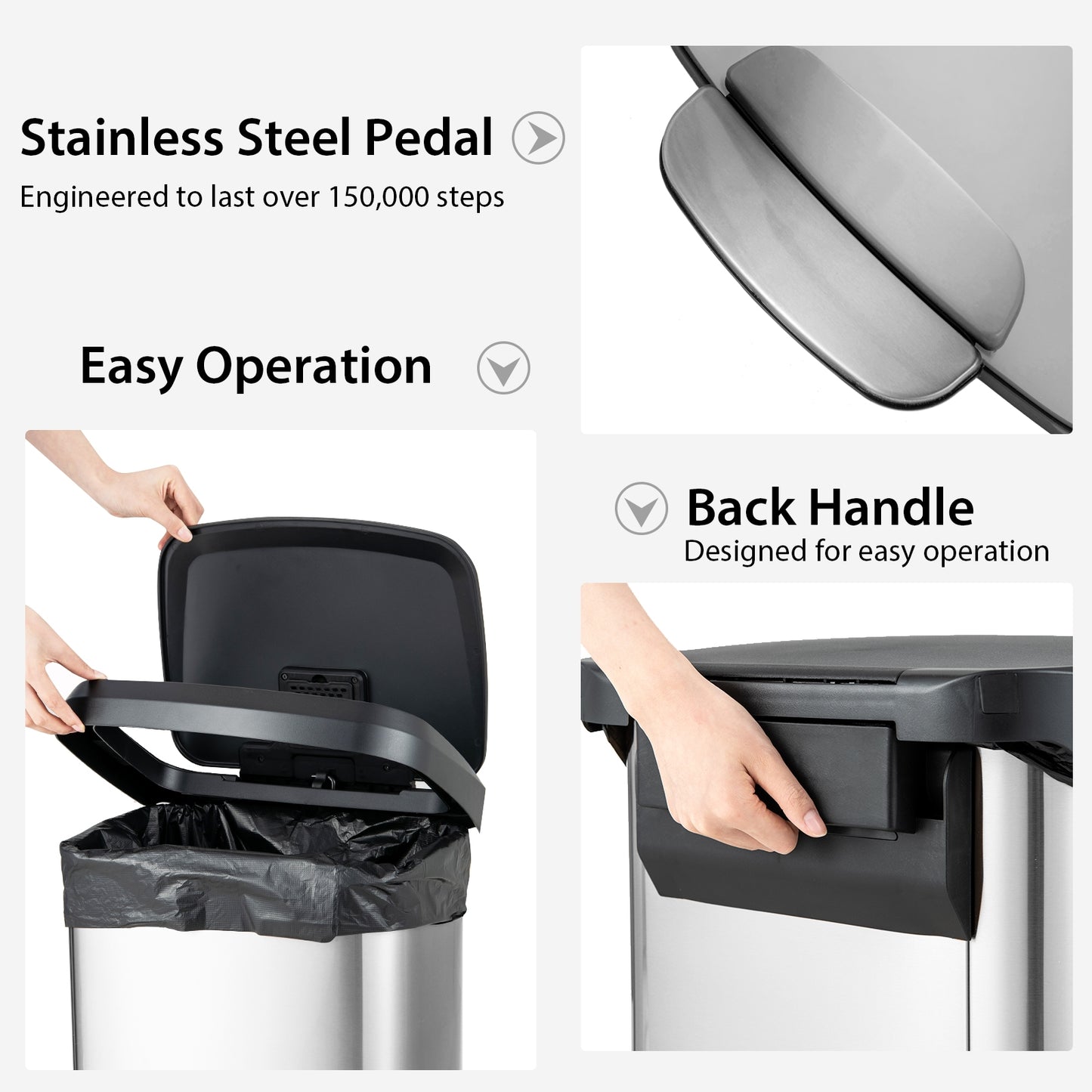 13.2 Gallon Step Trash Can, Soft Close Lid, Deodorizer Compartment, Silver Kitchen Organization at Gallery Canada