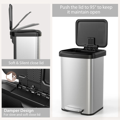 13.2 Gallon Step Trash Can, Soft Close Lid, Deodorizer Compartment, Silver Kitchen Organization at Gallery Canada
