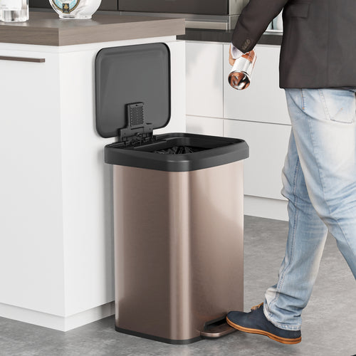 13.2 Gallon Step Trash Can, Soft Close Lid, Deodorizer Compartment, Golden