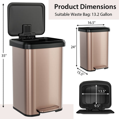 13.2 Gallon Step Trash Can, Soft Close Lid, Deodorizer Compartment, Golden Kitchen Organization at Gallery Canada
