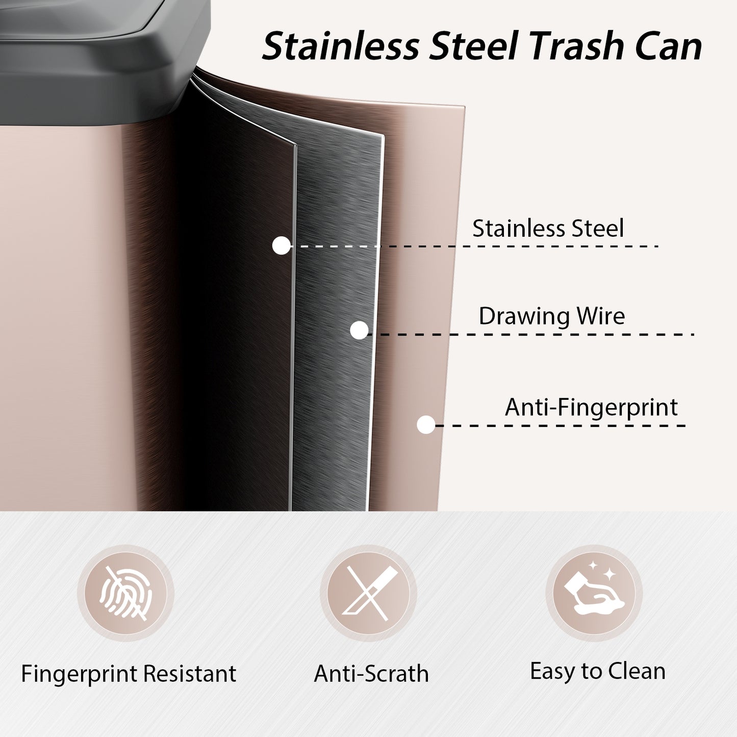 13.2 Gallon Step Trash Can, Soft Close Lid, Deodorizer Compartment, Golden Kitchen Organization at Gallery Canada