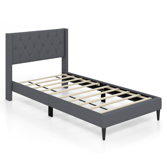 Twin Size Platform Bed With Tufted Wingback Headboard, Gray Simple Bed Frame Gray at Gallery Canada