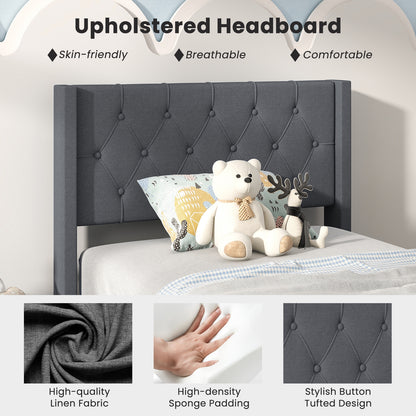 Twin Size Upholstered Platform Bed with Button Tufted Wingback Headboard, Gray Simple Bed Frame at Gallery Canada