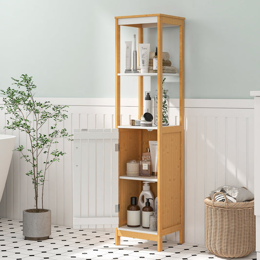 Bathroom Floor Cabinet with Door Shelves Adjustable Shelf, Natural - Gallery Canada
