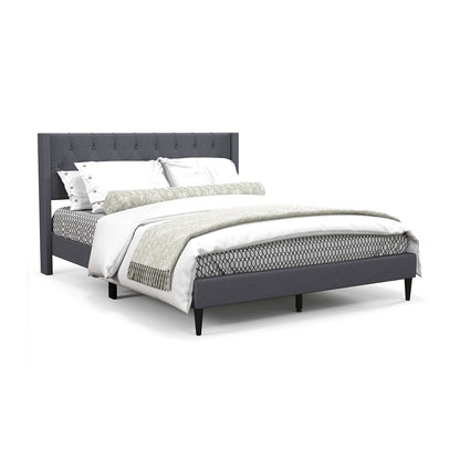 Queen Size Upholstered Platform Bed with Button Tufted Wingback Headboard, Gray Simple Bed Frame at Gallery Canada