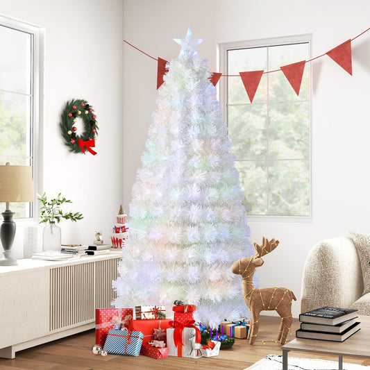 6/7 Feet Pre-Lit Fiber Optic White Snow-Flocked Artificial Christmas Tree-7 ft, White - Gallery Canada