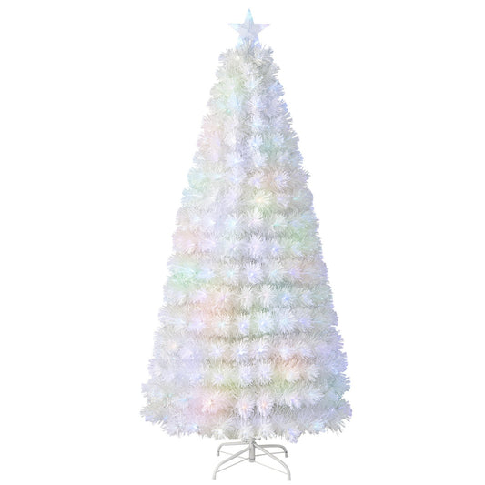 6/7 Feet Pre-Lit Fiber Optic White Snow-Flocked Artificial Christmas Tree-7 ft, White - Gallery Canada