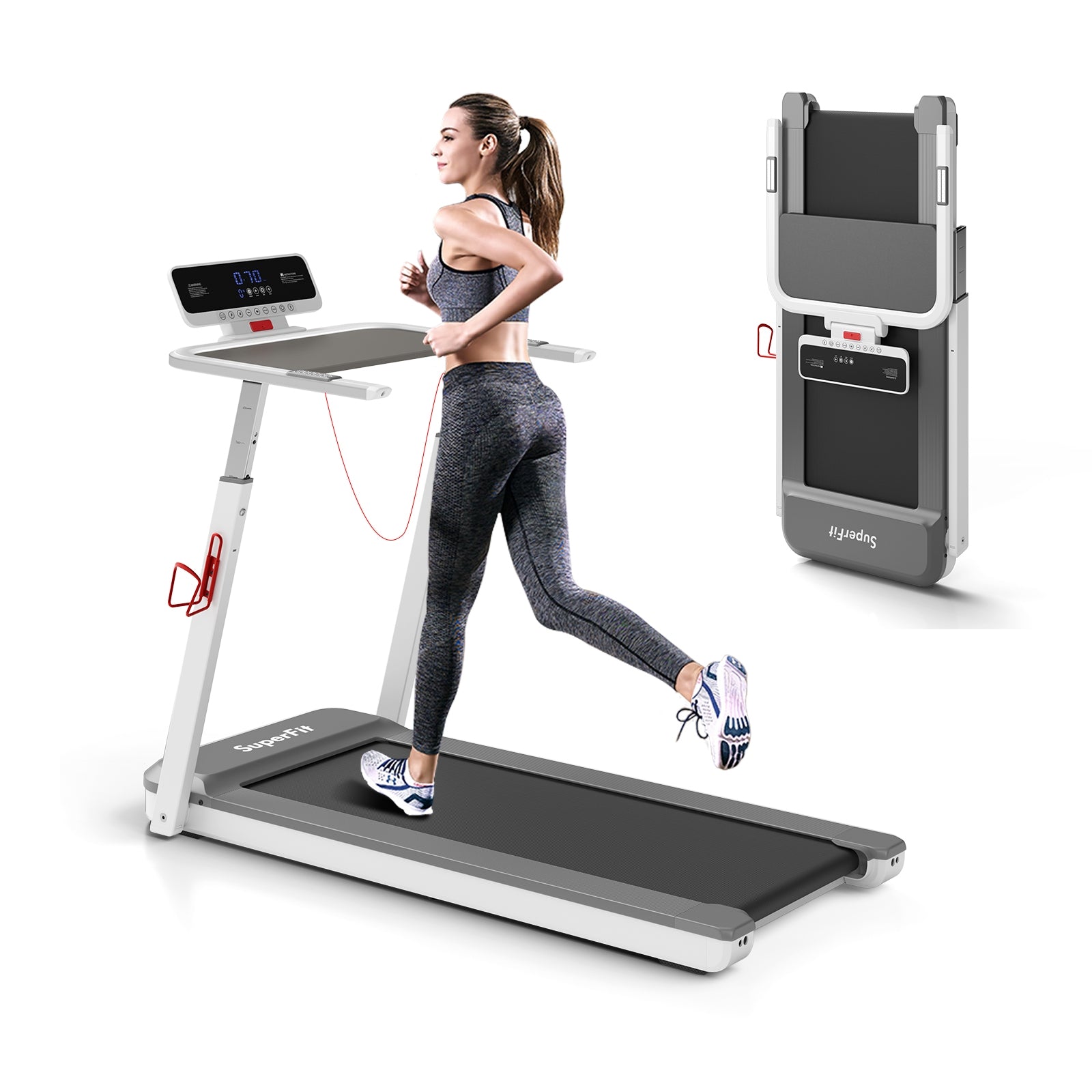 3HP Folding Treadmill with Adjustable Height and APP Control, Silver Treadmills at Gallery Canada