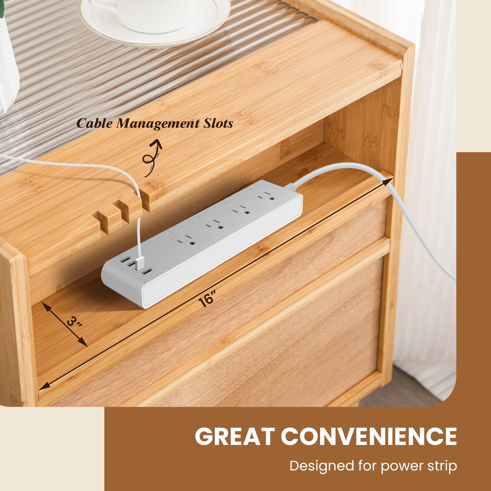 Bamboo Rattan Nightstand with Drawer and Solid Wood Legs, Natural Nightstands at Gallery Canada