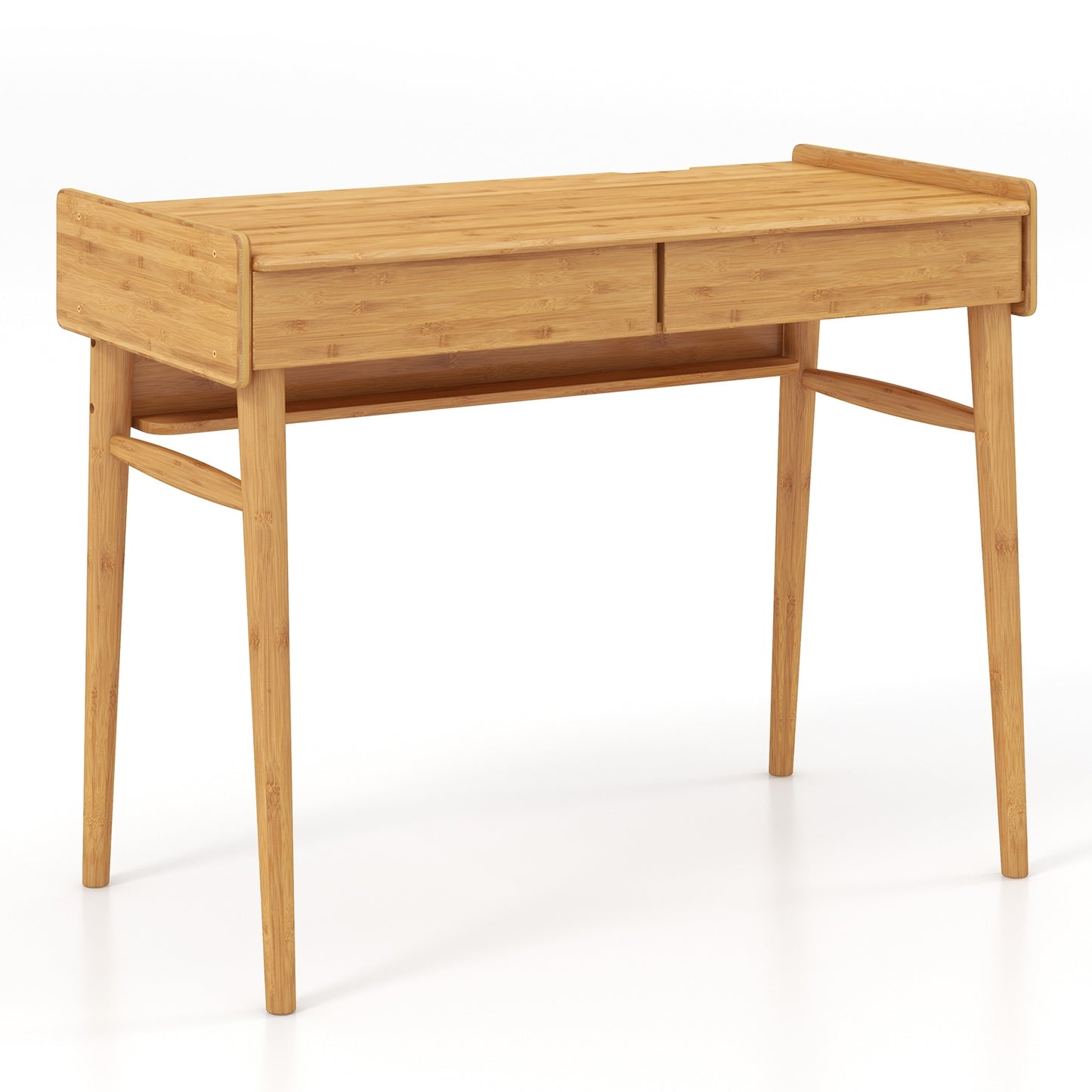 Bamboo Writing Desk with 2 Storage Drawers and Open Shelf, Natural Writing Desks at Gallery Canada