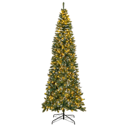 9 FT Pre-Lit Artificial Christmas Tree with 1298 Snowy Branch Tips, Green - Gallery Canada