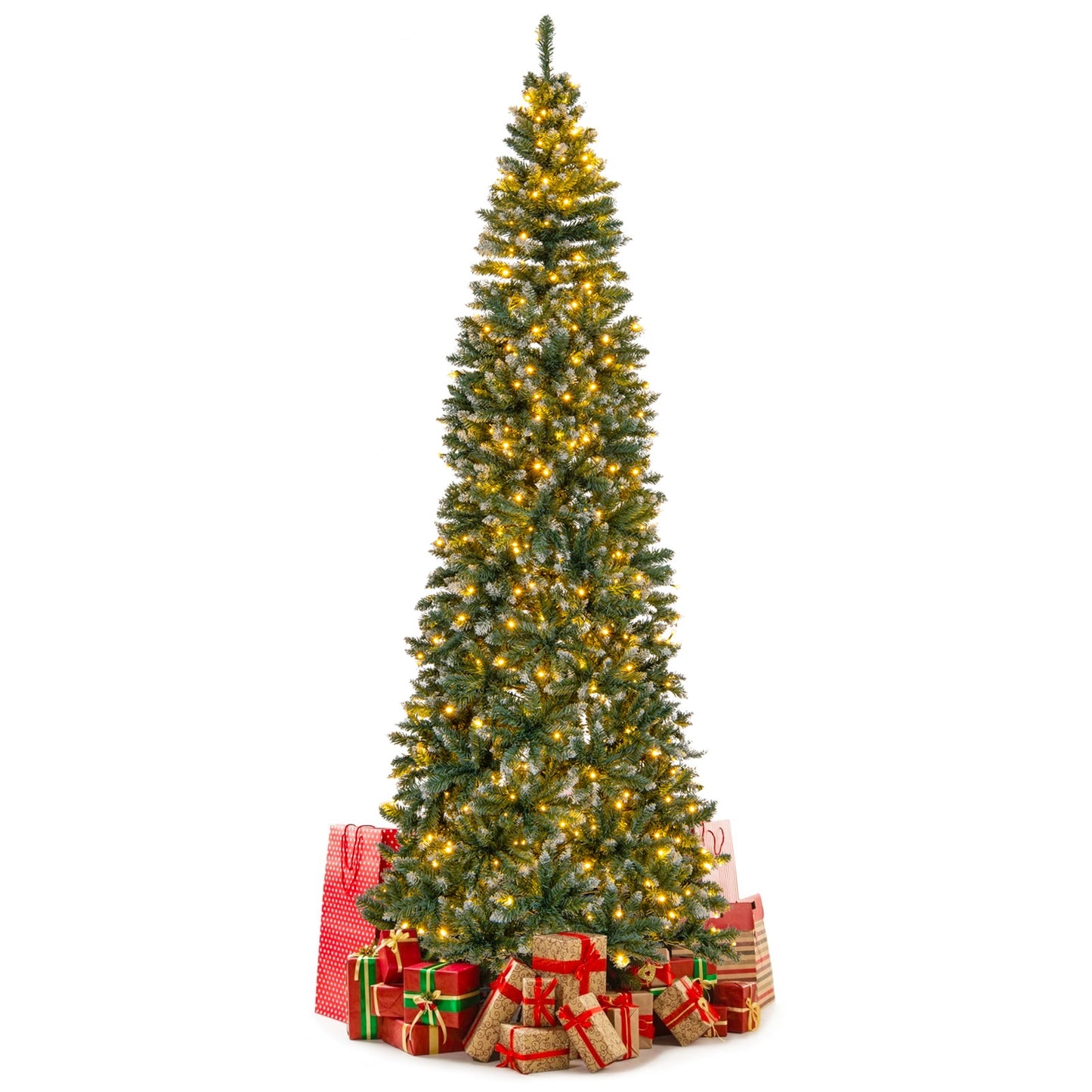 9 FT Pre-Lit Artificial Christmas Tree with 1298 Snowy Branch Tips, Green Christmas Tree at Gallery Canada