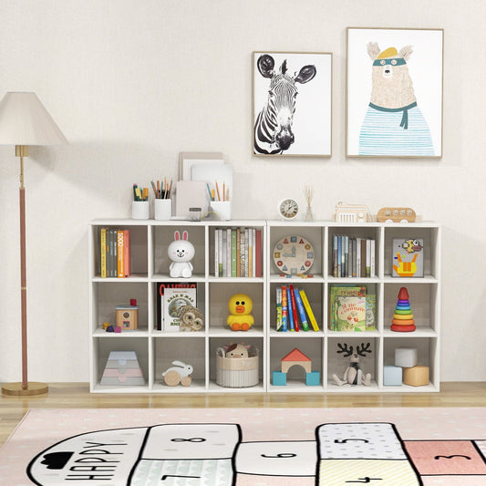 Wooden Kids Bookcase with Storage Cubbies and Anti-toppling Devices, White - Gallery Canada