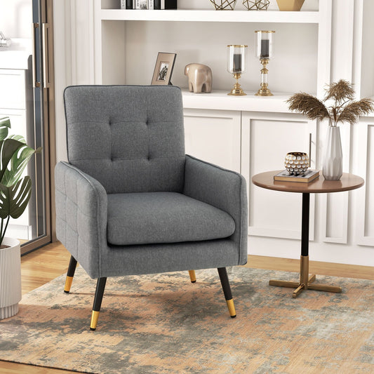 Linen Fabric Accent Chair with Removable Seat Cushion, Gray - Gallery Canada
