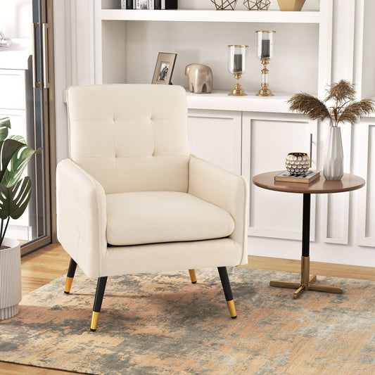 Linen Fabric Accent Chair with Removable Seat Cushion, White - Gallery Canada