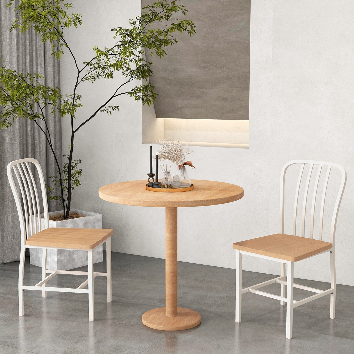 Armless Spindle Back Dining Chair Set of 2 with Ergonomic Seat, White Dining Chairs at Gallery Canada