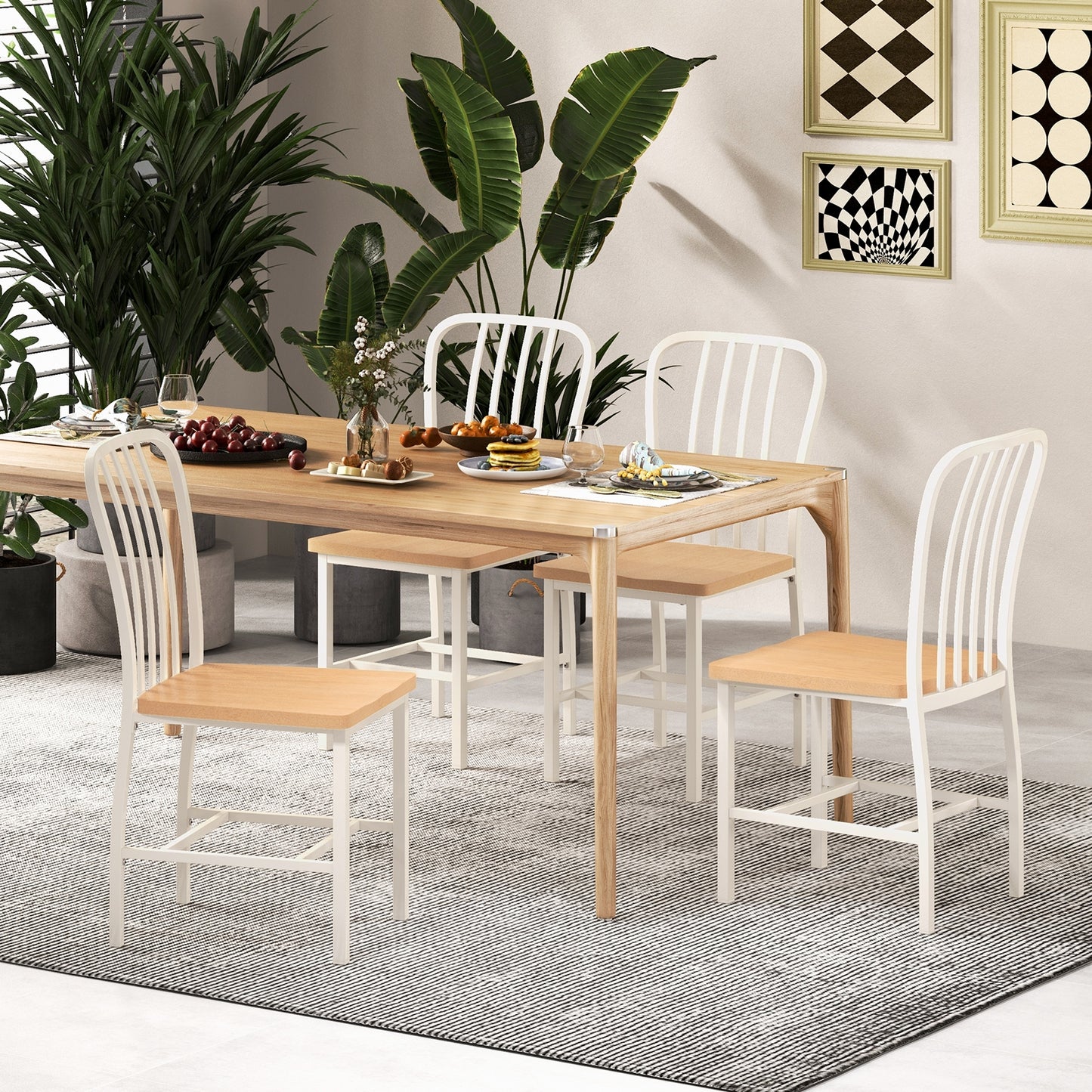 Armless Spindle Back Dining Chair Set of 2 with Ergonomic Seat, White Dining Chairs at Gallery Canada