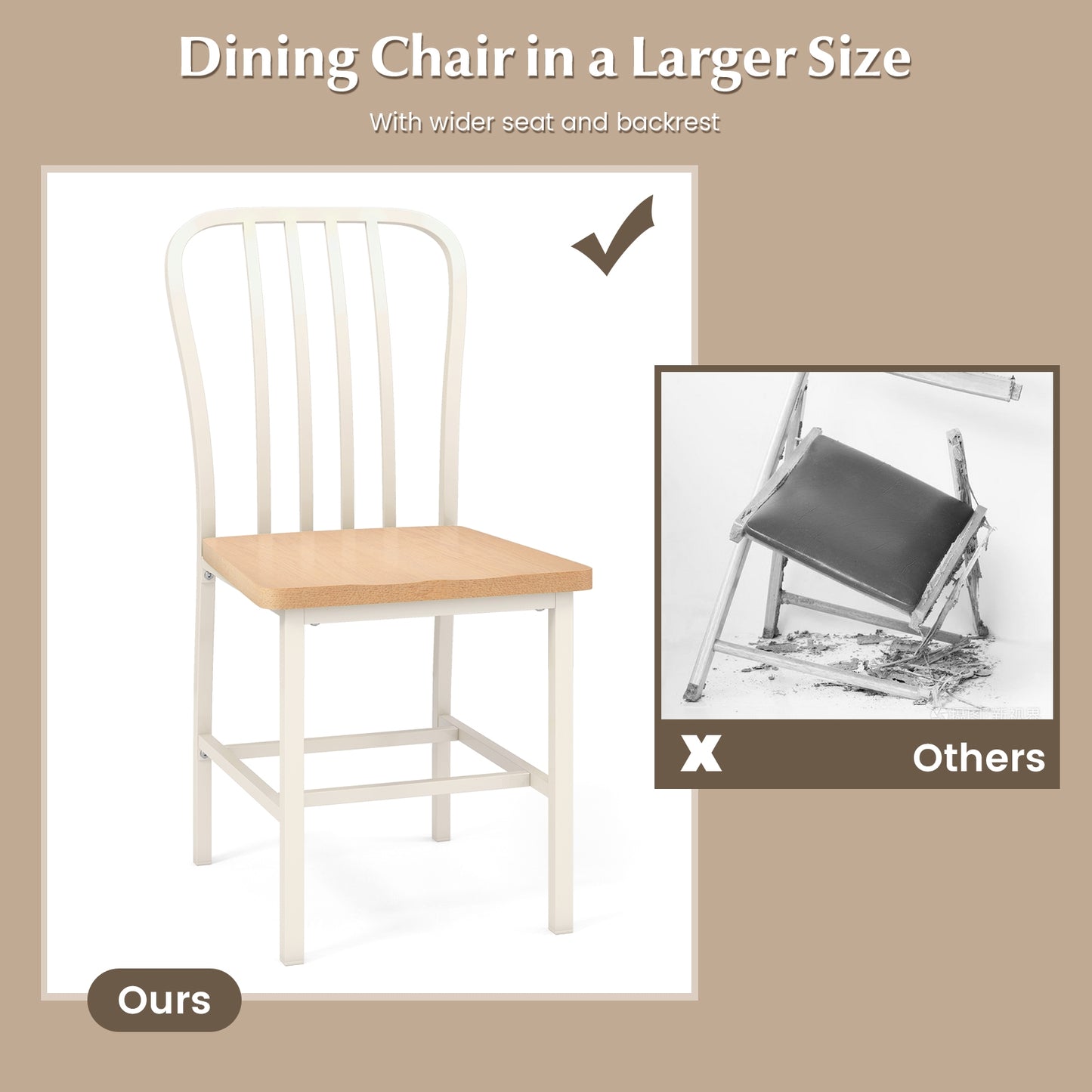 Armless Spindle Back Dining Chair Set of 2 with Ergonomic Seat, White Dining Chairs at Gallery Canada