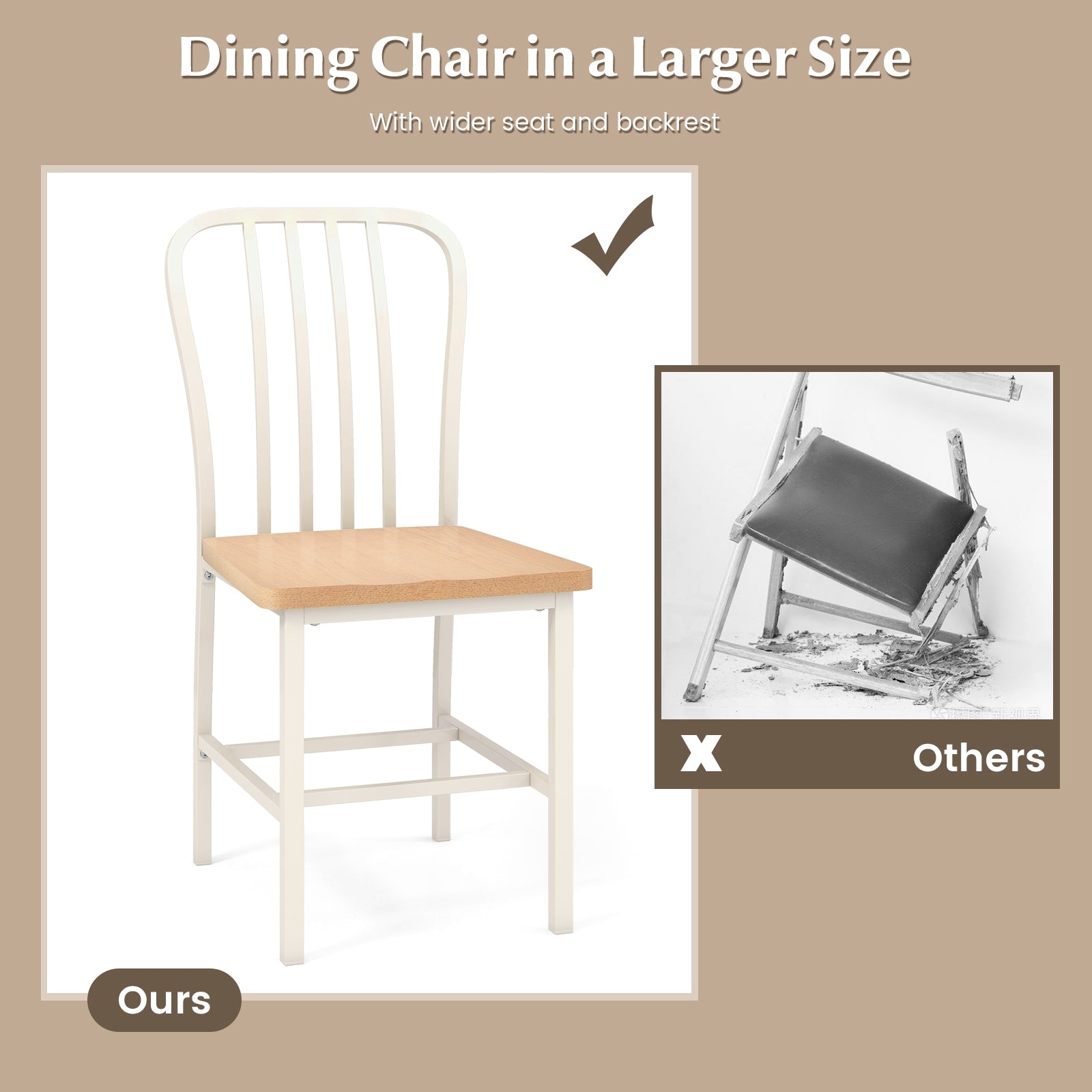 Armless Spindle Back Dining Chair Set of 2 with Ergonomic Seat, White Dining Chairs at Gallery Canada