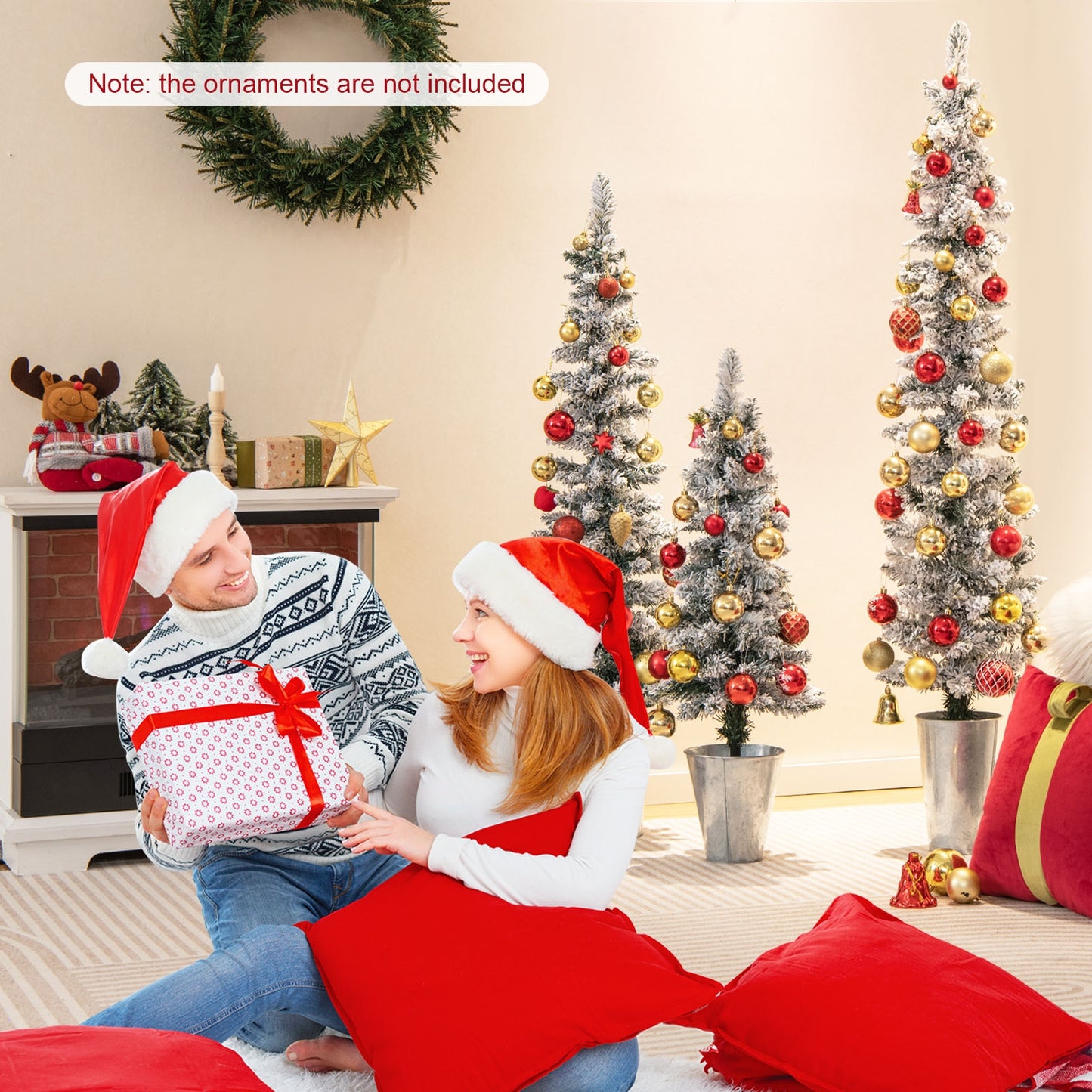 Set Of 3 Potted Artificial Christmas Trees, Snow-Flocked, White Christmas Tree at Gallery Canada