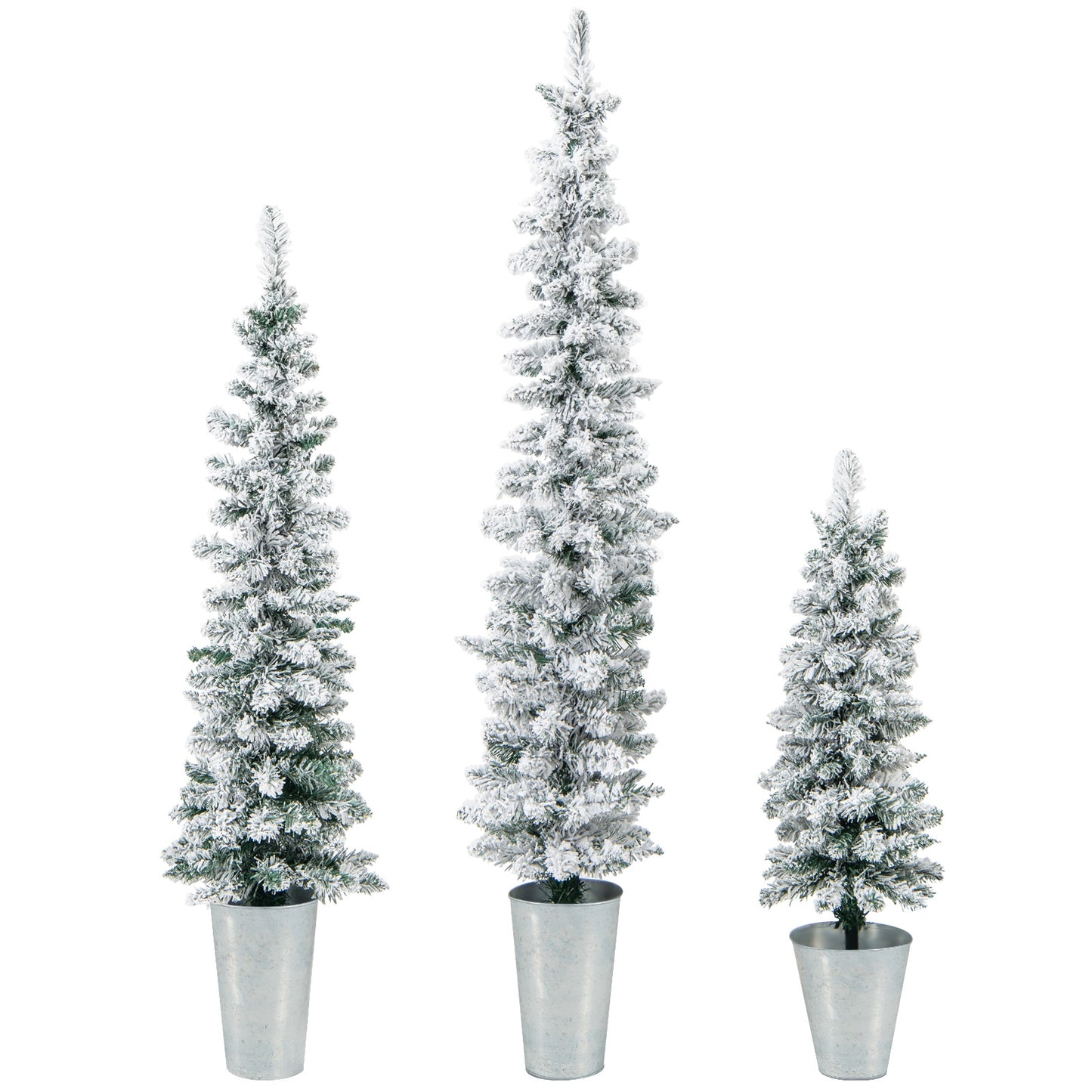 Set Of 3 Potted Artificial Christmas Trees, Snow-Flocked, White Christmas Tree White at Gallery Canada
