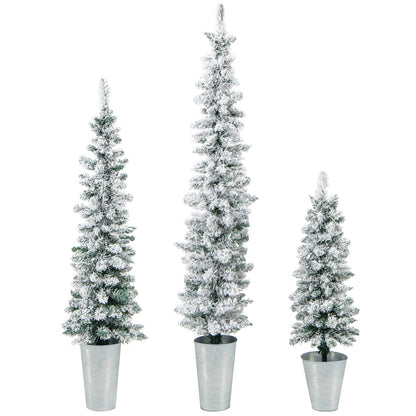 Set Of 3 Potted Artificial Christmas Trees, Snow-Flocked, White Christmas Tree White at Gallery Canada