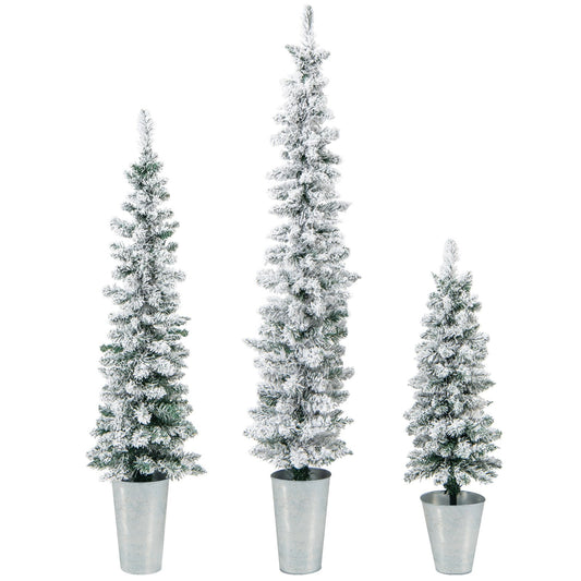 Set of 3 Potted Artificial Christmas Tree Snow-Flocked, White - Gallery Canada