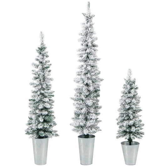Set Of 3 Potted Artificial Christmas Trees, Snow-Flocked, White Christmas Tree White at Gallery Canada