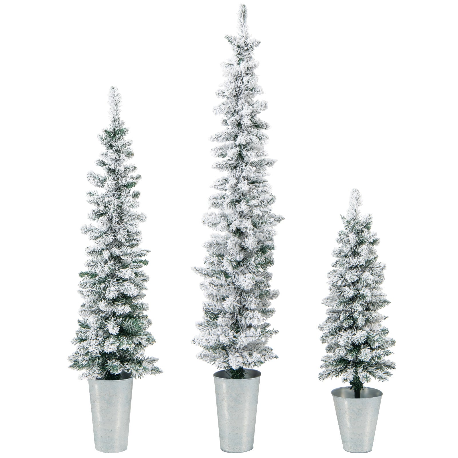 Set Of 3 Potted Artificial Christmas Trees, Snow-Flocked, White Christmas Tree at Gallery Canada