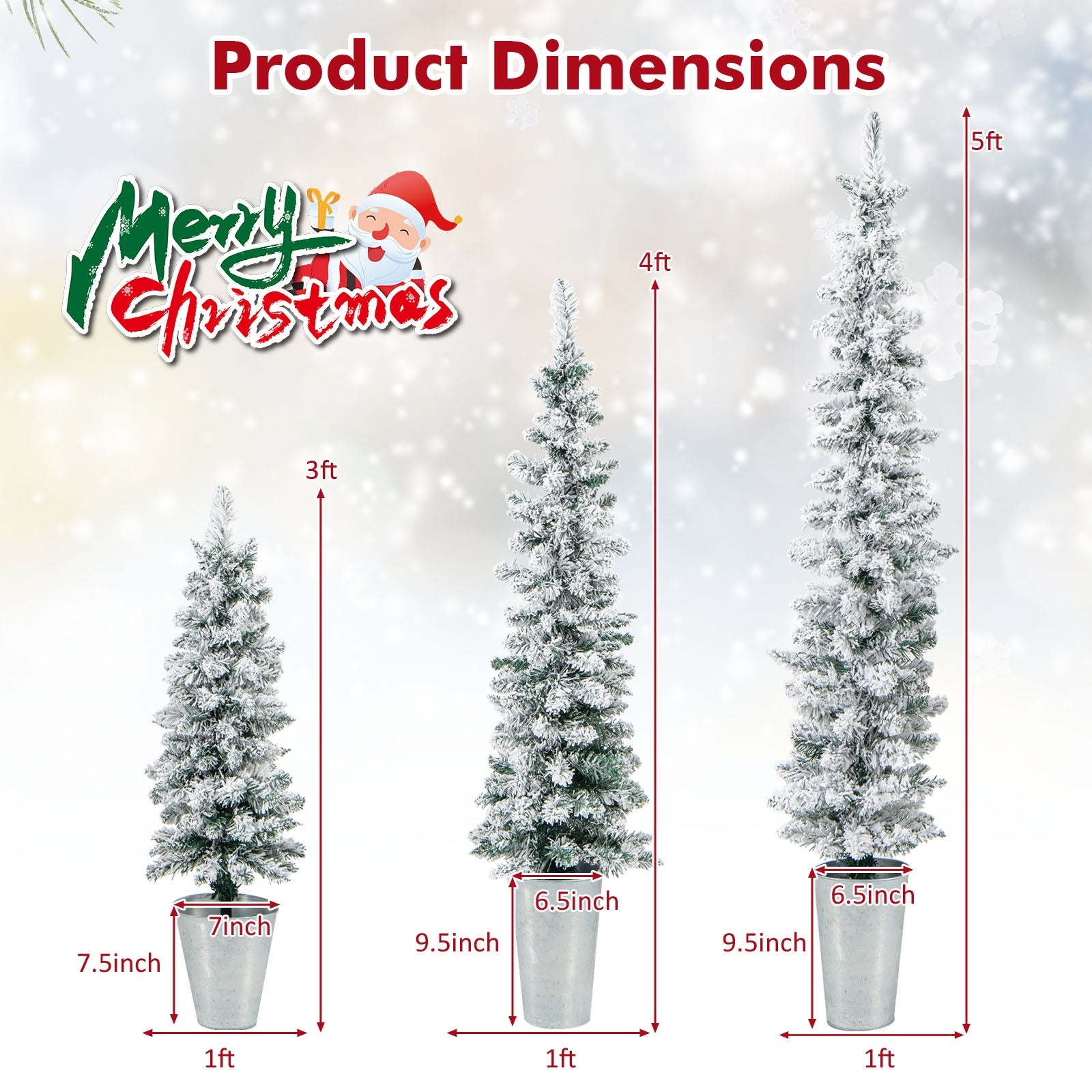 Set Of 3 Potted Artificial Christmas Trees, Snow-Flocked, White Christmas Tree at Gallery Canada