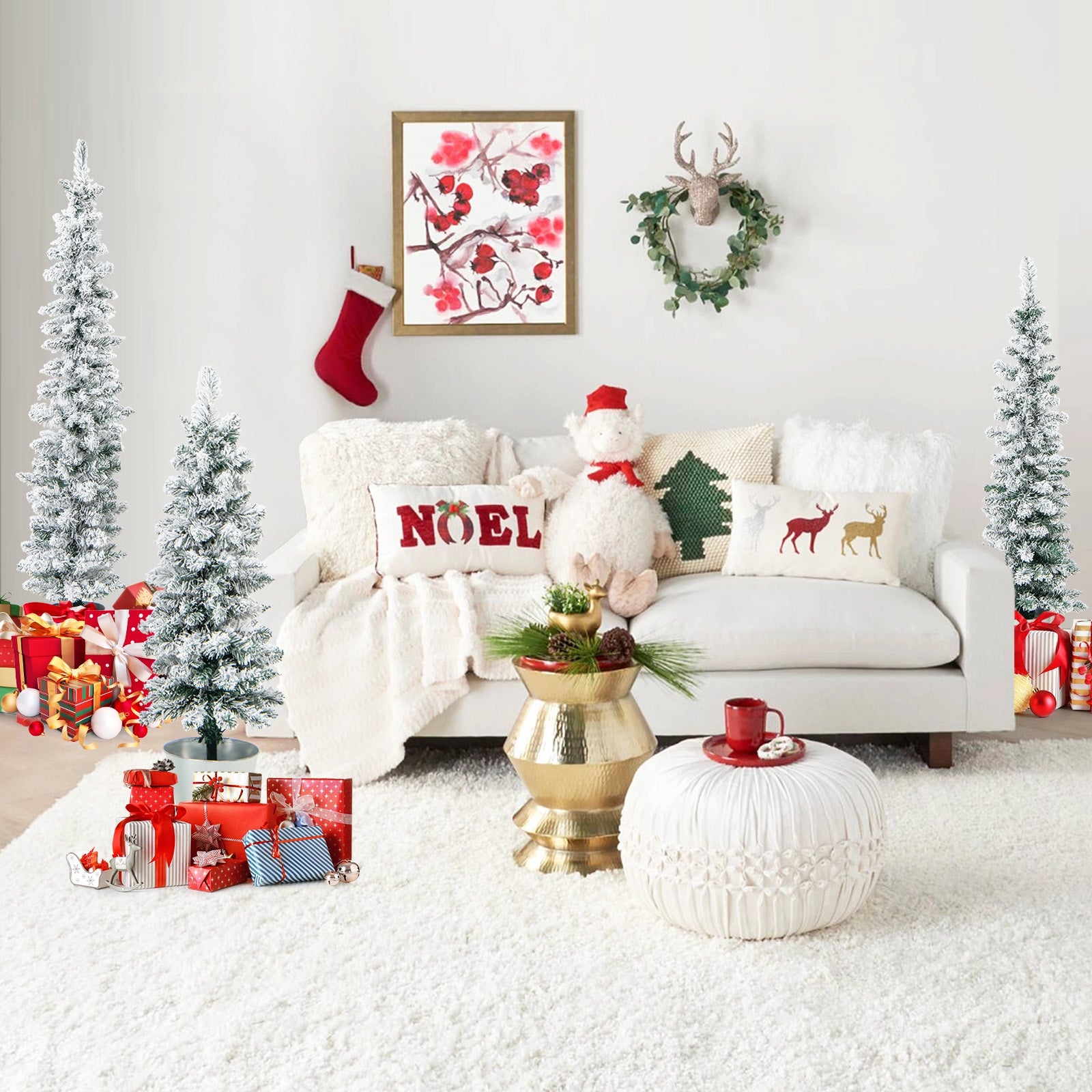 Set Of 3 Potted Artificial Christmas Trees, Snow-Flocked, White Christmas Tree at Gallery Canada