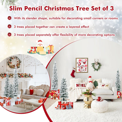 Set Of 3 Potted Artificial Christmas Trees, Snow-Flocked, White Christmas Tree at Gallery Canada