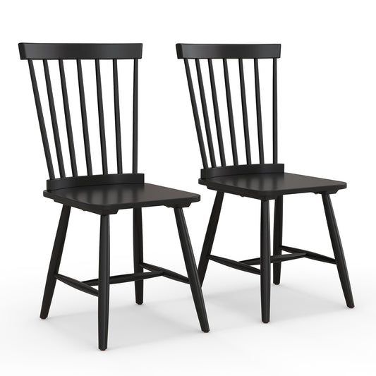 Set Of 2 Windsor Dining Chairs, High Spindle Back, Black