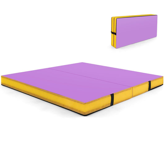 4ft x 4ft x 4in Bi-Folding Gymnastic Tumbling Mat with Handles and Cover, Purple
