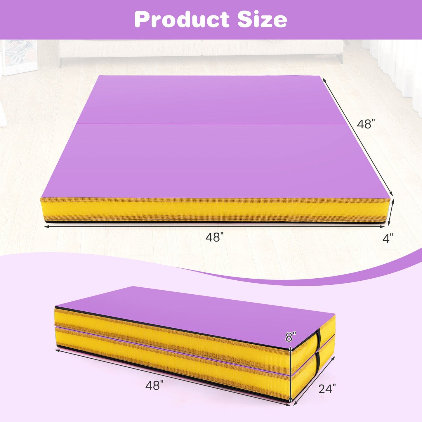 4ft x 4ft x 4in Bi-Folding Gymnastic Tumbling Mat with Handles and Cover, Purple Yoga & Gym Mats at Gallery Canada